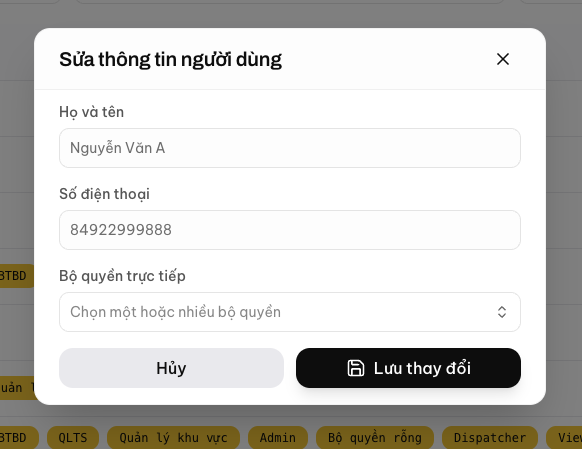 Popup Sửa thông tin người dùng