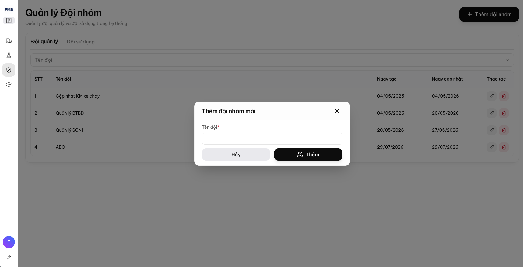 Popup Thêm đội nhóm mới