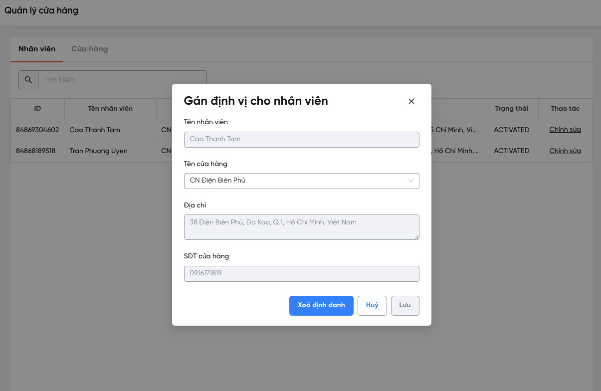 Popup Gán định vị cho nhân viên