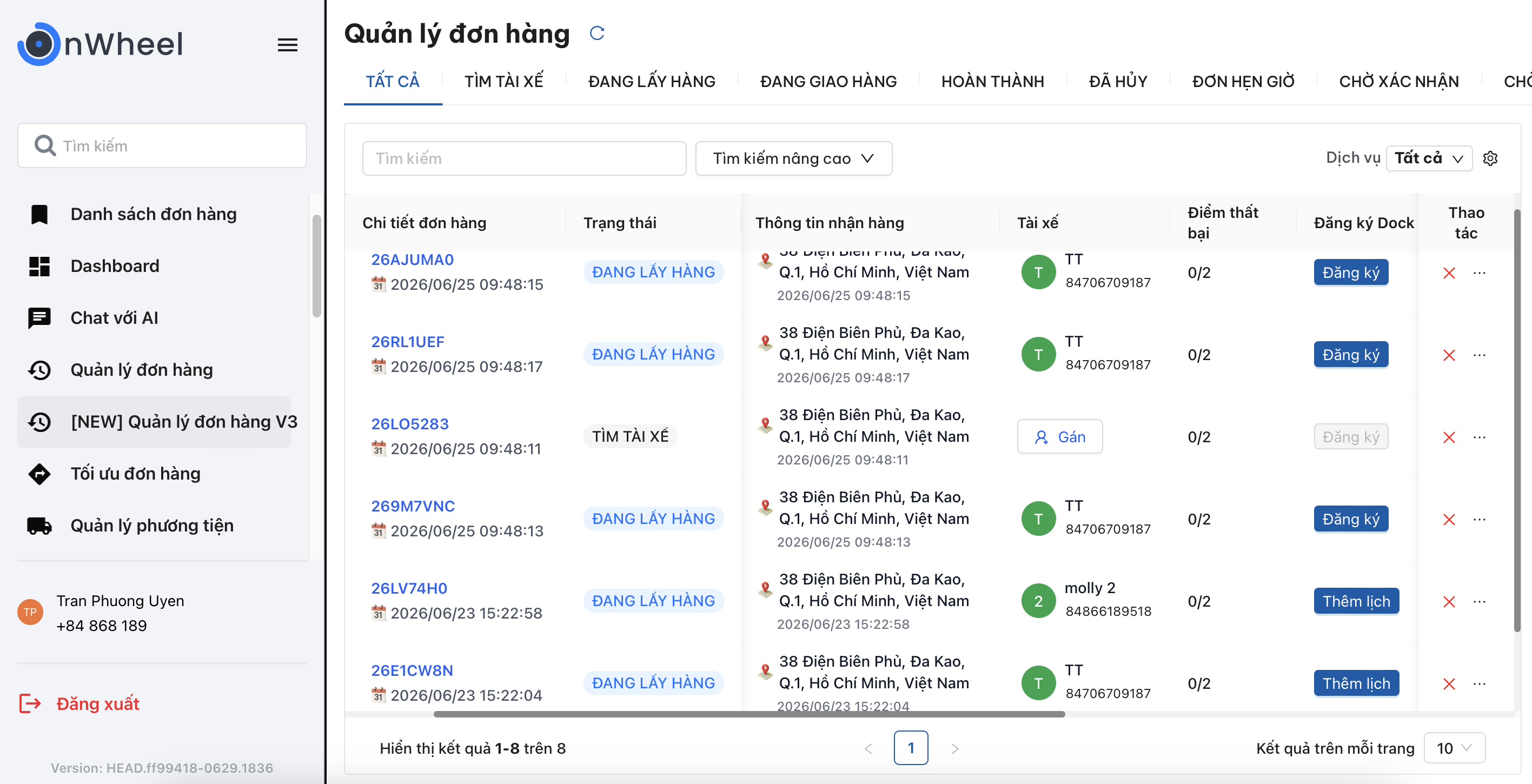 Màn hình quản lý đơn hàng