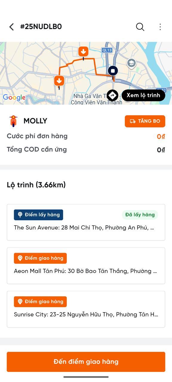 Màn hình danh sách điểm với nút Tăng bo
