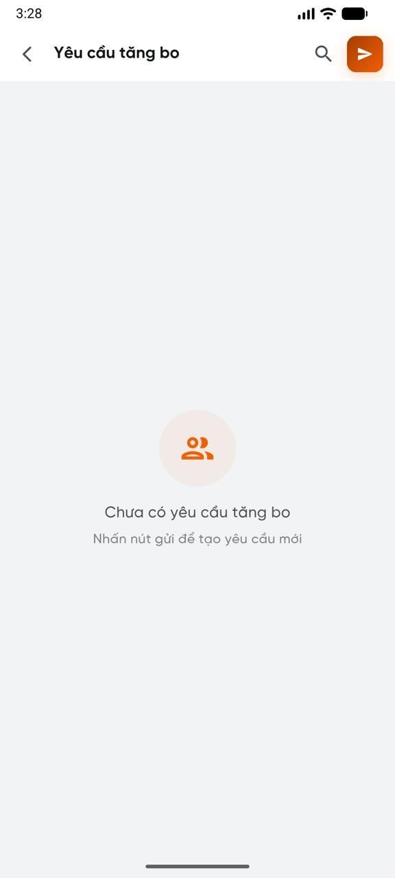 Màn hình Yêu cầu tăng bo