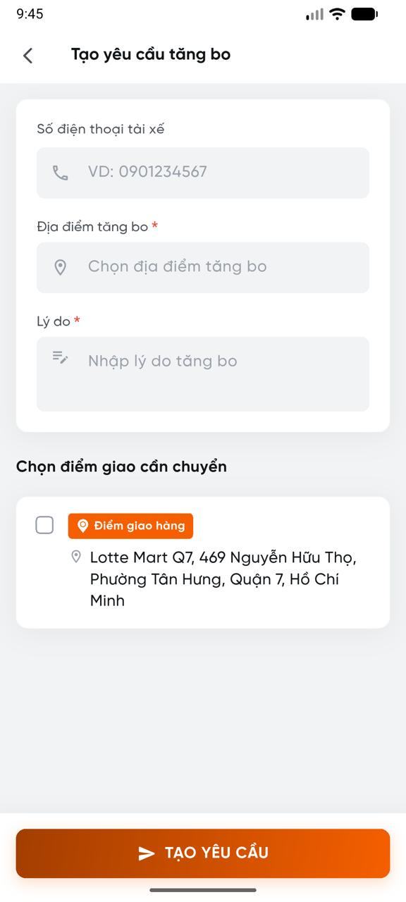 Form tạo yêu cầu tăng bo