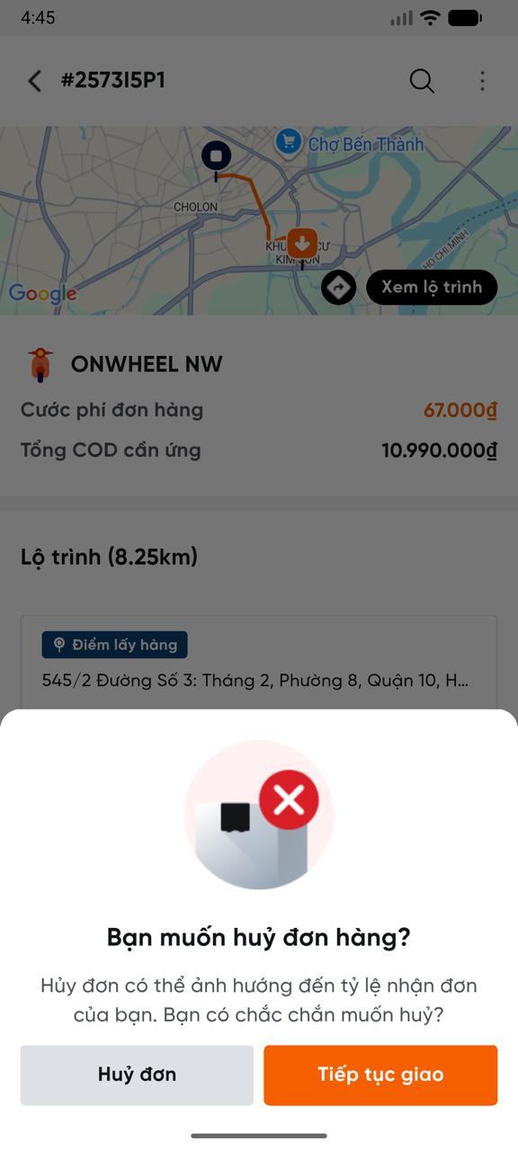 Tài xế B huỷ đơn hàng tăng bo