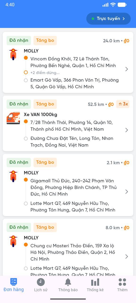 Tài xế B thấy đơn hàng tăng bo